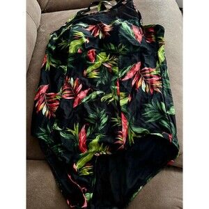 Torrid Tropical One Piece With High-Neck Mesh Cutout Swimsuit SIZE 1X